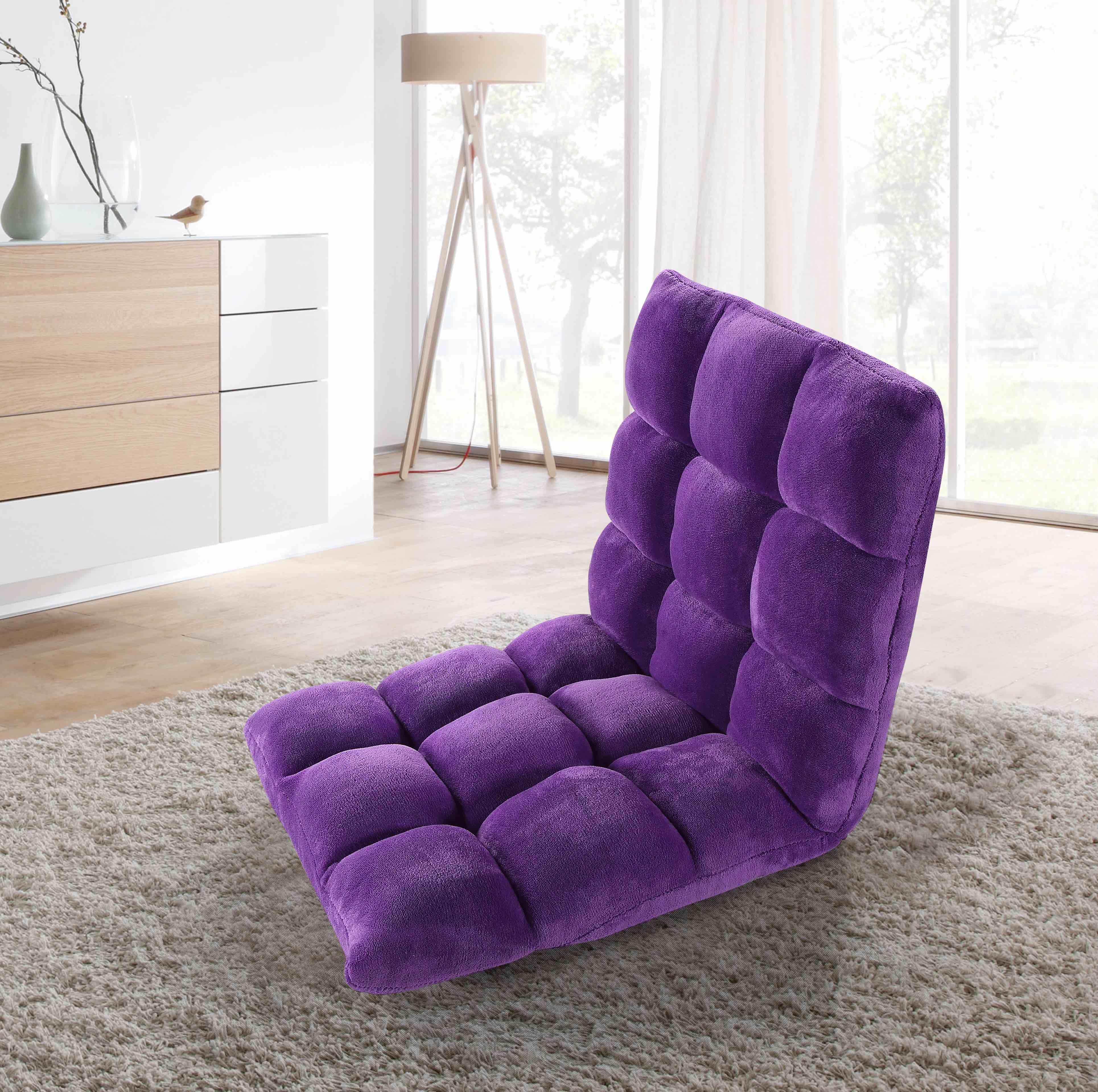 CLAM Purple Adjustable Plush Floor Lounger Chair Velago