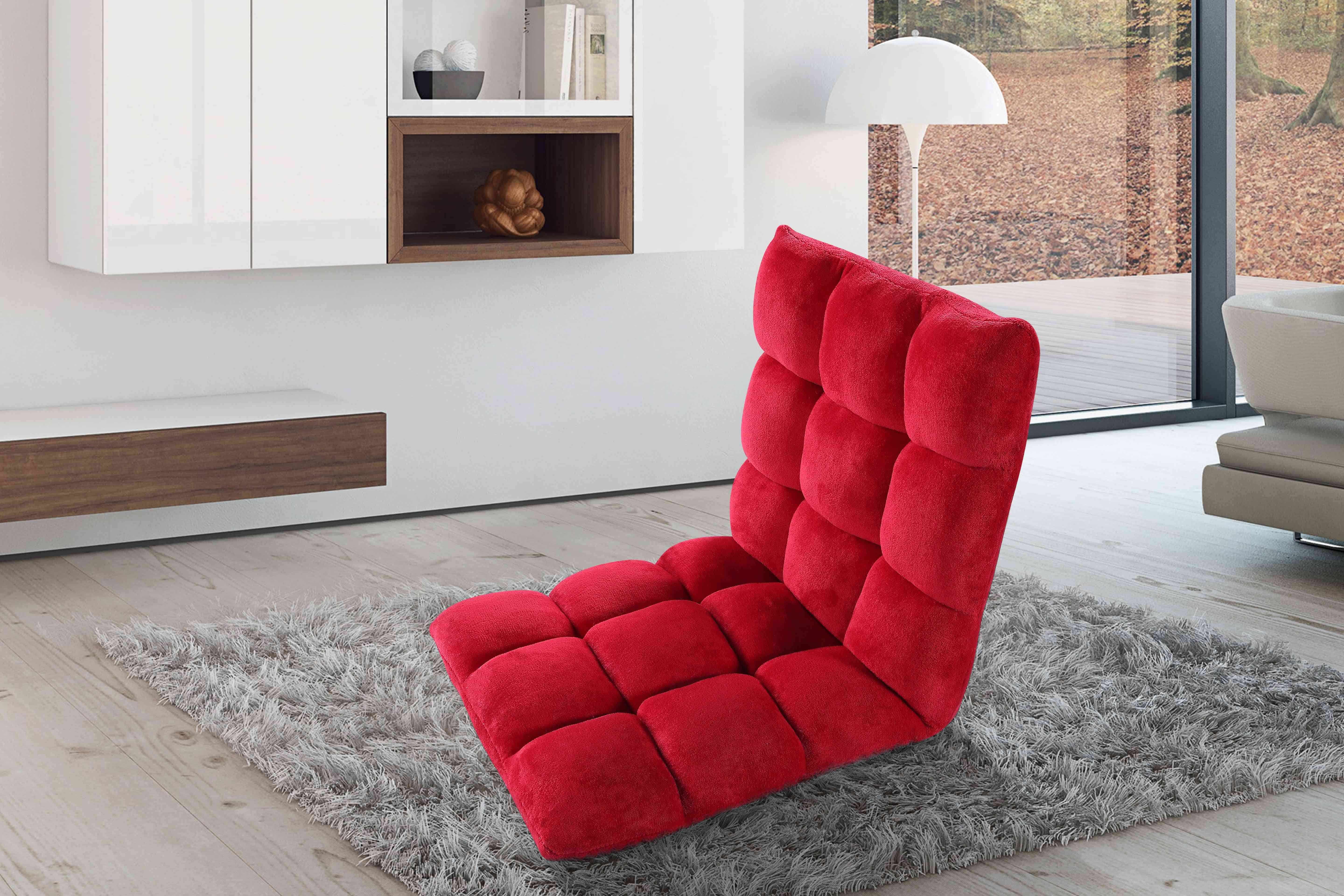 CLAM Red Adjustable Plush Floor Lounger Chair Velago